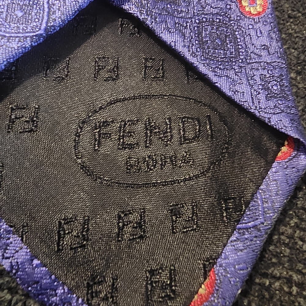 Vtg Fendi Roma‎ Tie 59" Red Blue/Purple Black Yellow Print Silk Italy - Picture 3 of 10